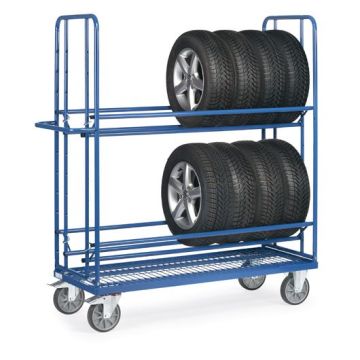 fetra Reifenwagen mit 2 Ladeflächen, Typ 4596, 1420x610mm, Tragkraft 400 kg, blau
