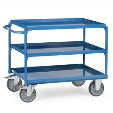 fetra Tischwagen mit 3 Stahlblechwannen, blau, Tragkraft 400 kg