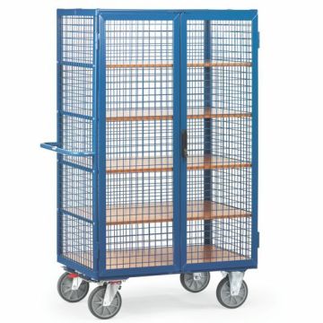 fetra Kastenwagen mit Gitterwänden und 5 Böden, Tragkraft 750 kg, blau