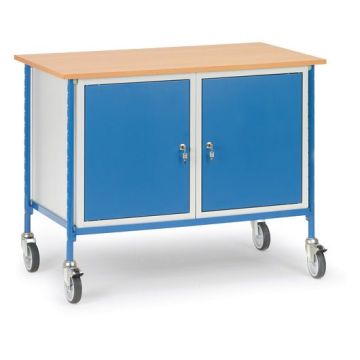 fetra Rolltisch mit 1 Boden, Typ 5868, mit 2 Stahlschränken, 1120x650mm, Tragkraft 150kg, blau