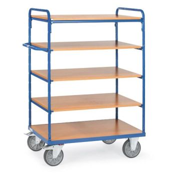 fetra Etagenwagen mit 5 Böden, Typ 8243, 1200x800mm, Tragkraft 600 kg, blau