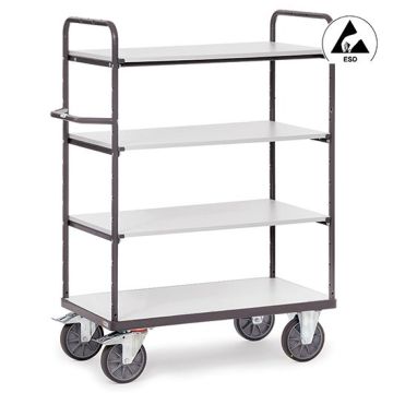fetra ESD-Etagenwagen mit 4 Böden, Typ 9200, 850x500mm, Tragkraft 500 kg, grau