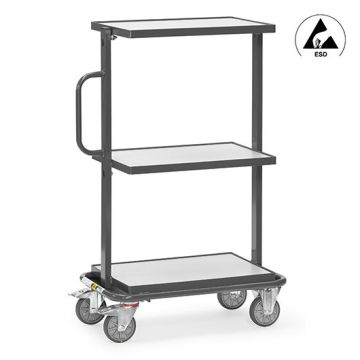 fetra ESD-Beistellwagen mit 3 Böden, Typ 92901, 605x405mm, Tragkraft 200 kg, grau