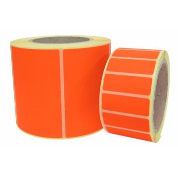Papieretiketten auf Rolle, leuchtrot, auf 1 Zoll Rollenkern, verschiedene Formate