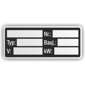Typenschild zum Selbstbeschriften mit Angabe V und kW, Aluminiumfolie, selbstkl., silber, 48 x 20 mm