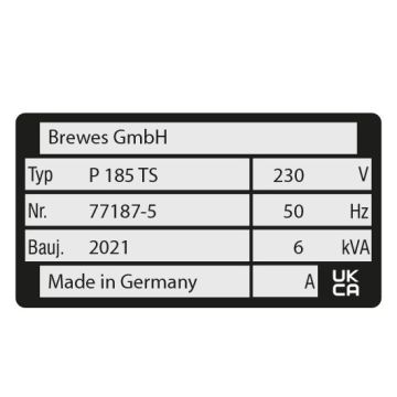 Typenschild mit Wunschaufdruck, Aluminium, 0,5 mm, selbstklebend, silber eloxiert, 50 x 40 mm