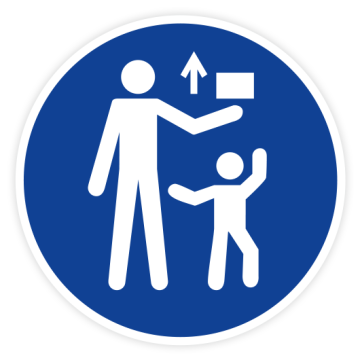 Gebotsschild, Darf nicht in die Hände v. Kindern , ISO 7010, Aufkl. auf Bogen, Folie, d = 50 mm