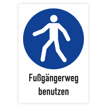 Gebotsschild, Fußgängerweg benutzen, gemäß ISO 7010, Aluminium, 262 x 371 mm