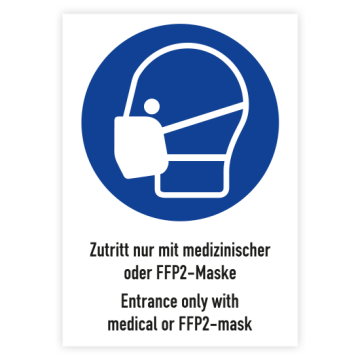 Gebotsschild, Zutritt nur mit medizinischer oder FFP2-Maske, ISO 7010, 210x297 mm