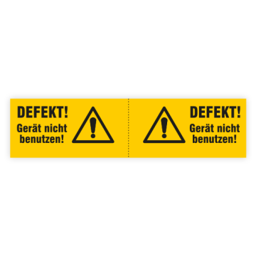 Wartungsaufkleber f. Stecker, Steckerkennzeichnung DEFEKT! 3 Aufkleber auf Bogen, Folie 120 x 30 mm