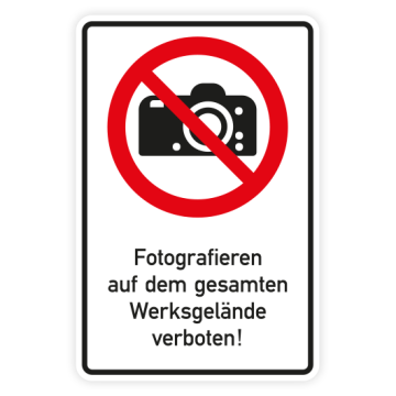 Verbotsschild, Fotografieren auf dem Werksgelände verboten!, Aluminium, 2 mm, 600 x 900 mm, RA1