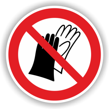 Verbotsschild, Benutzen von Handschuhen verboten, ISO 7010
