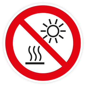 Verbotsschild, Nicht d. dir. Sonnenlicht … auss., ISO 7010, Aufkl. auf Bogen, Folie, d = 50 mm