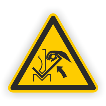 Warnschild, Quetschgefahr der Hand zw. Presse und Werkstück, ISO 7010