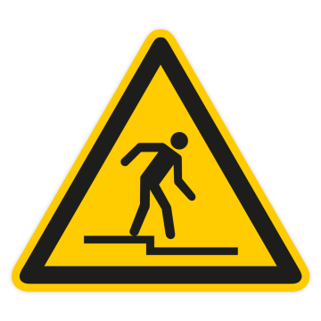 Warnschild, Warnung vor Stufe nach unten, ISO 7010, Kunststoff, SL = 200 mm