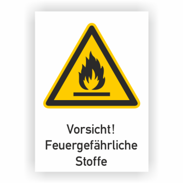 Warnschild, Vorsicht! Feuergefährliche Stoffe, ISO 7010