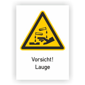 Warnschild, Vorsicht! Lauge, ISO 7010, Aufkleber, Folie, 131 x 185 mm