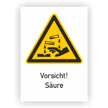 Warnschild, Vorsicht! Säure, ISO 7010, Aufkleber, Folie, 131 x 185 mm