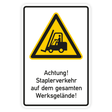 Warnschild, Achtung! Staplerverkehr a. d. gesamten Werksgelände, Aluminium, 2 mm, 600 x 900 mm, RA1