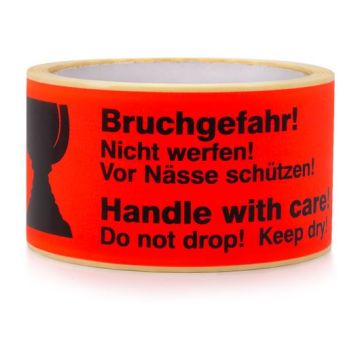 Paketaufkleber Bruchgefahr! Nicht werfen!, Vor Nässe schützen!, auf Rolle, 135 x 50 mm, rot