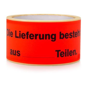 Paketaufkleber "Lieferung besteht aus … Teilen", leuchtrot, 135 x 50 mm, 100 St./ Rolle