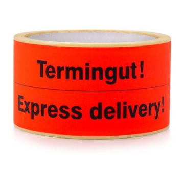 Paketaufkleber "Termingut!" auf Rolle, 135 x 50 mm, rot, zweisprachig