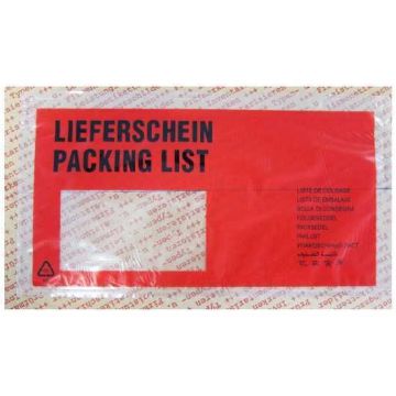 Dokumententasche für "Lieferschein", selbstklebend, Kunsstofffolie, rot, 240 x 133 mm