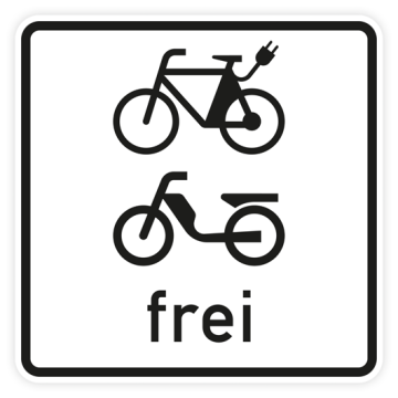 Zusatzzeichen StVO, E-Bikes und Mofas frei VZ 1022-15, Alu 2 mm flach
