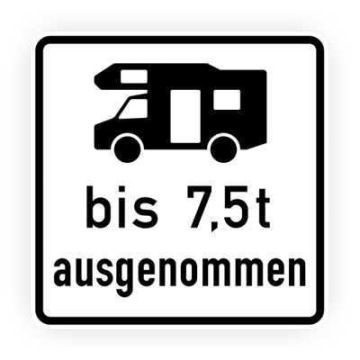 Zusatzzeichen StVO, Wohnmob. bis 7,5t ausgenommen VZ 1024-19, Alu 2 mm flach