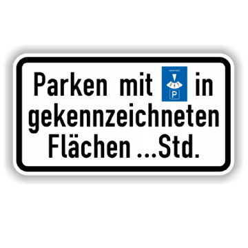 Zusatzzeichen StVO, Parken mit Parkscheibe  VZ 1040-33, Alu 2 mm flach