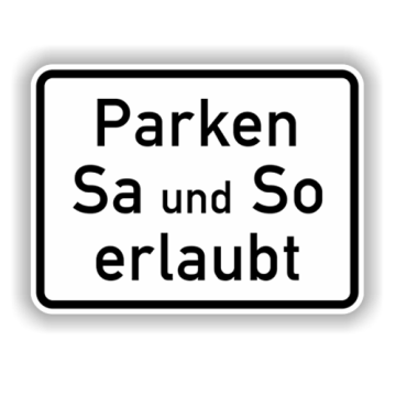 Zusatzzeichen StVO, Parken Samstag u. Sonntag erl. VZ 1042-37, Alu 2 mm flach,