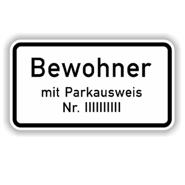 Zusatzzeichen StVO, Nur Bewohner m. Parkausweis VZ 1044-30, Alu 2mm flach