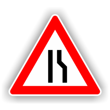 Verkehrszeichen StVO, eins. vereng. Fahrb. rechts VZ 121-10, Alu 2 mm Flachform