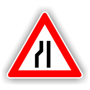Verkehrszeichen StVO, eins. vereng. Fahrb. links  VZ 121-20, Alu 2 mm Flachform