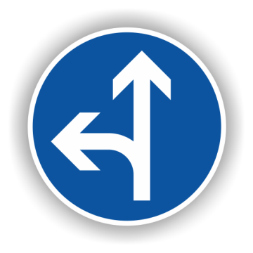 Verkehrszeichen StVO,Vorg. Fahrtr. gerade/links VZ 214-10, Alu 2 mm Flachform