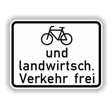 Zusatzzeichen, Radverkehr u. landw. Verkehr   Alu 2 mm, Flachform,