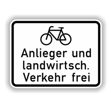 Zusatzzeichen, Radf., Anlieger u. landw. Verkehr   frei, Alu 2 mm, Flachform,
