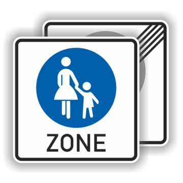 Verkehrszeichen StVO, Beginn/Ende Fußgängerzone  840 x 840 mm, Alu 2 mm Flachform, RA1