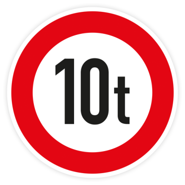 Verkehrszeichen StVO, VZ 262-10, Verbot für Fahrzeuge über 10 t, Alu 2 mm Flachform