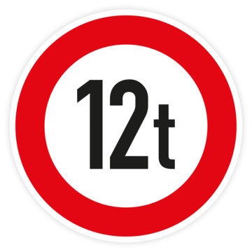 Verkehrszeichen StVO, VZ 262-12, Verbot für Fahrzeuge über 12 t, Alu 2 mm Flachform