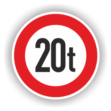 Verkehrszeichen StVO, VZ 262-20, Verbot für Fahrzeuge über 20 t, Alu 2 mm Flachform