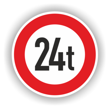 Verkehrszeichen StVO, VZ 262-24, Verbot für Fahrzeuge über 24 t, Alu 2 mm, Flachform