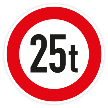 Verkehrszeichen StVO, VZ 262-25, Verbot für Fahrzeuge über 25 t, Alu 2 mm, Flachform