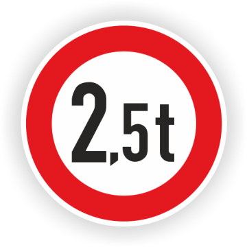 Verkehrszeichen StVO, VZ 262-2,5, Verbot für Fahrzeuge über 2,5 t, Alu 2 mm Flach, Ø 420 mm,RA1