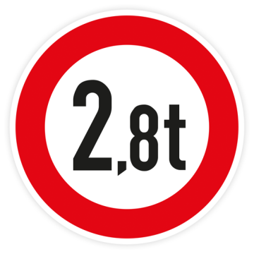 Verkehrszeichen StVO, VZ 262-2,8, Verbot für Fahrzeuge über 2,8 t, Alu 2 mm Flachform