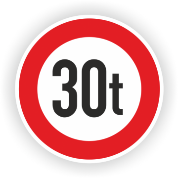Verkehrszeichen StVO, VZ 262-30, Verbot für Fahrzeuge über 30 t, Alu 2 mm Flachform