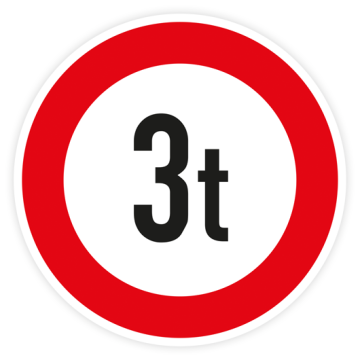 Verkehrszeichen StVO, VZ 262-3, Verbot für Fahrzeuge über 3 t, Alu 2 mm Flach, Ø 600 mm, RA1