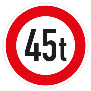 Verkehrszeichen StVO, VZ 262-45, Verbot für Fahrzeuge über 45 t, Alu 2 mm, Flachform