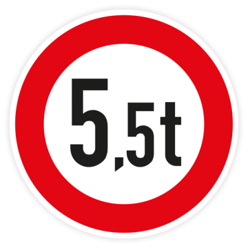 Verkehrszeichen StVO, VZ 262-5,5, Verbot für Fahrzeuge über 5,5 t, Alu 2 mm Flachform