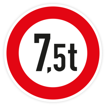 Verkehrszeichen StVO, VZ 262-7,5, Verbot für Fahrzeuge über 7,5 t, Alu 2 mm Flachform